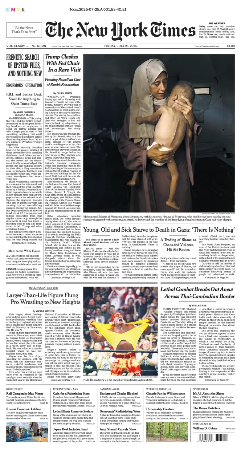 Portada The New York Times - 25 de Julio de 2025